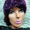 Boa Trimmed Crochet Hat - Purple