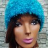 Boa Trimmed Crochet Hat - Light Blue - Image 2