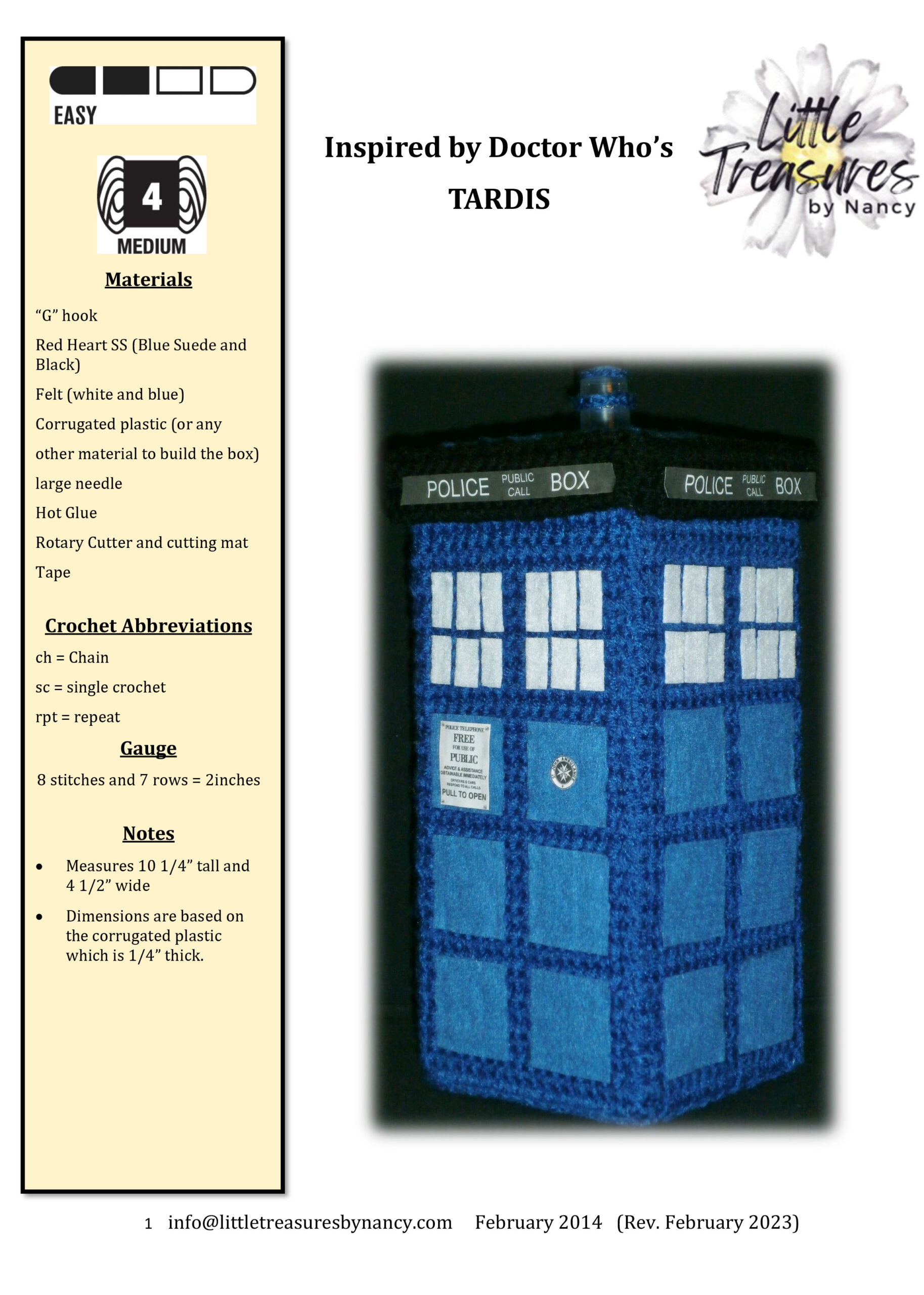 TARDIS Crochet Pattern Little Treasures by Nancy