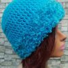 Boa Trimmed Crochet Hat - Light Blue